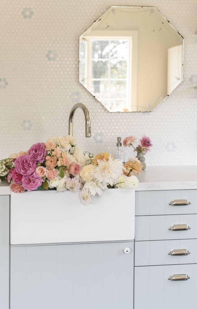 farm sink full of flowers